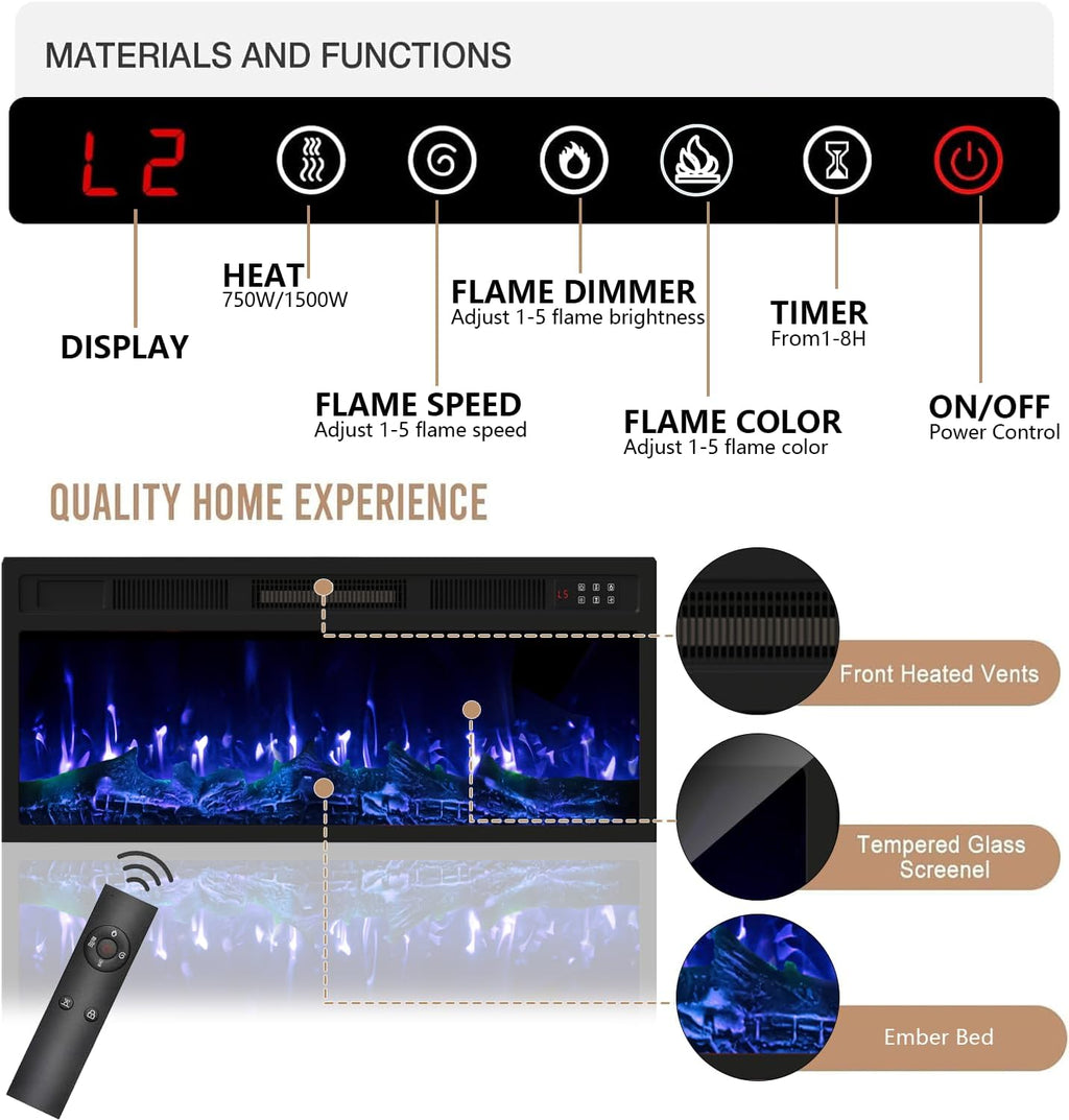 TV Stand with Fireplace, 70 Inch Fire Places TV Stand for Living Room, 36" White Electric Fireplace TV Stands, LED Entertainment Center with Fireplace, up to 80" Tvs